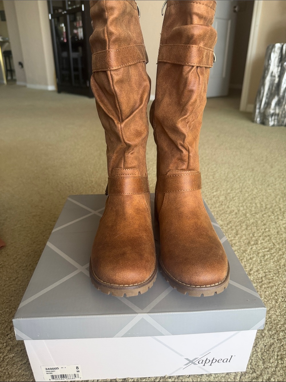 Xappeal Women's Tan Slouchy Mid-Calf Heeled Boots